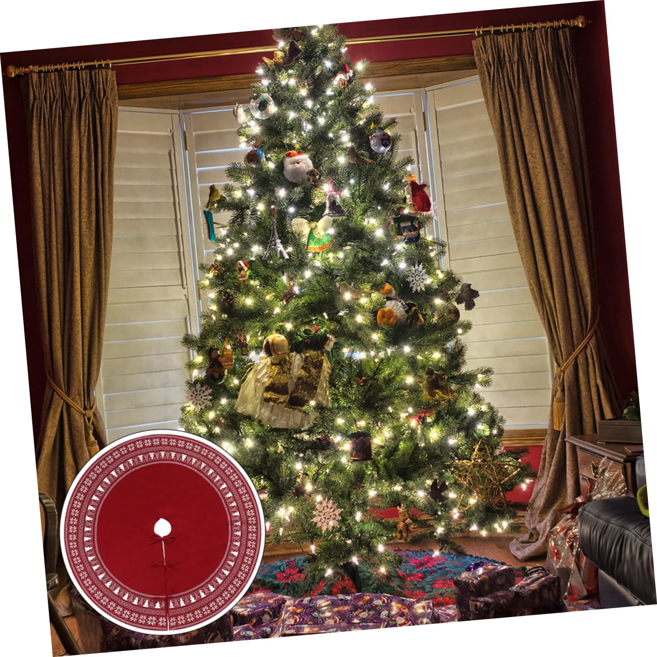 Weihnachtsbaum Schürze aus Acrylfasern Rot Großer Radius 122cm Komfortabel und Doppelfunktional für Festliche Weihnachtsdekoration Am Eventort