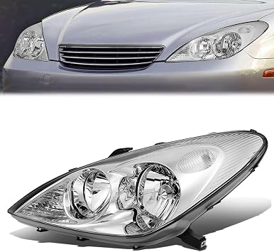OE Style Driver/Left Side Headlight Assembly Compatible with 02-04 Lexus ES300 ES330- Chrome Housing