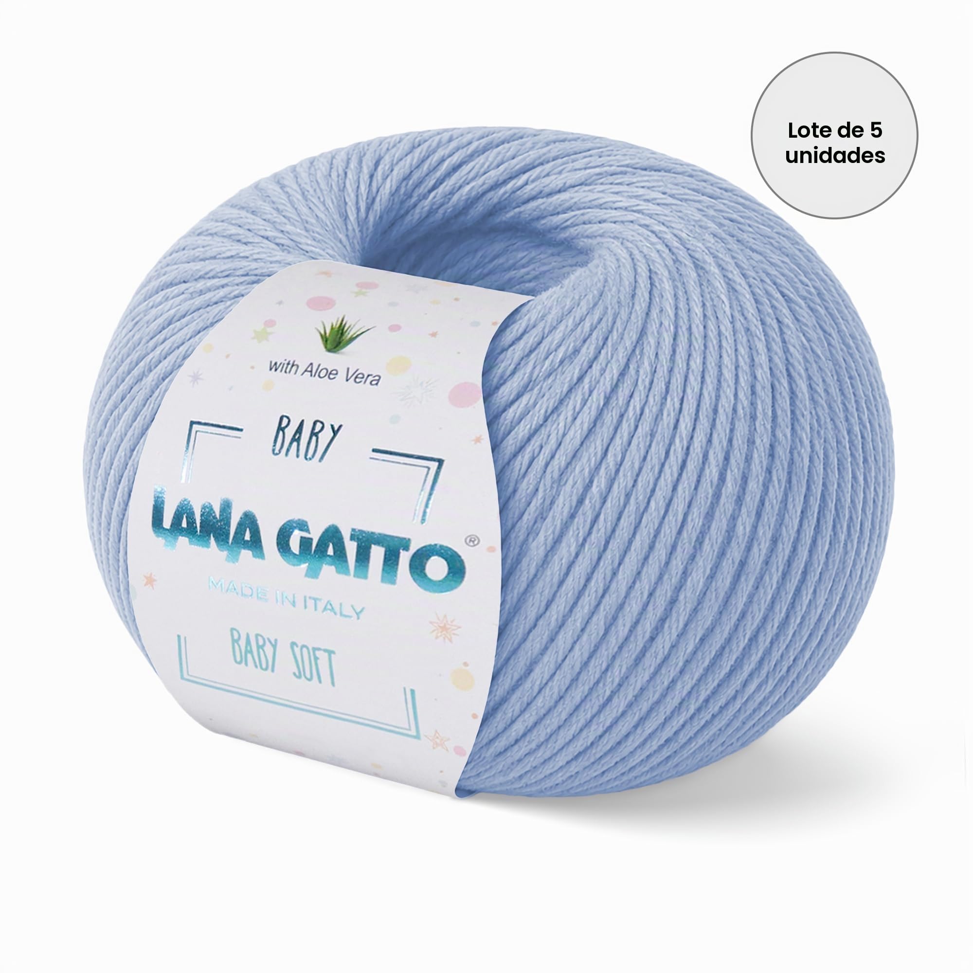 Ovillos para tejer, 100% Pura Lana Merino Virgen Extrafina de Lana Gatto. Línea infantil Baby Soft, lana natural para bebé con Aloe Vera, 250 g. 850 mt, (Azul Claro - 12260, 5)