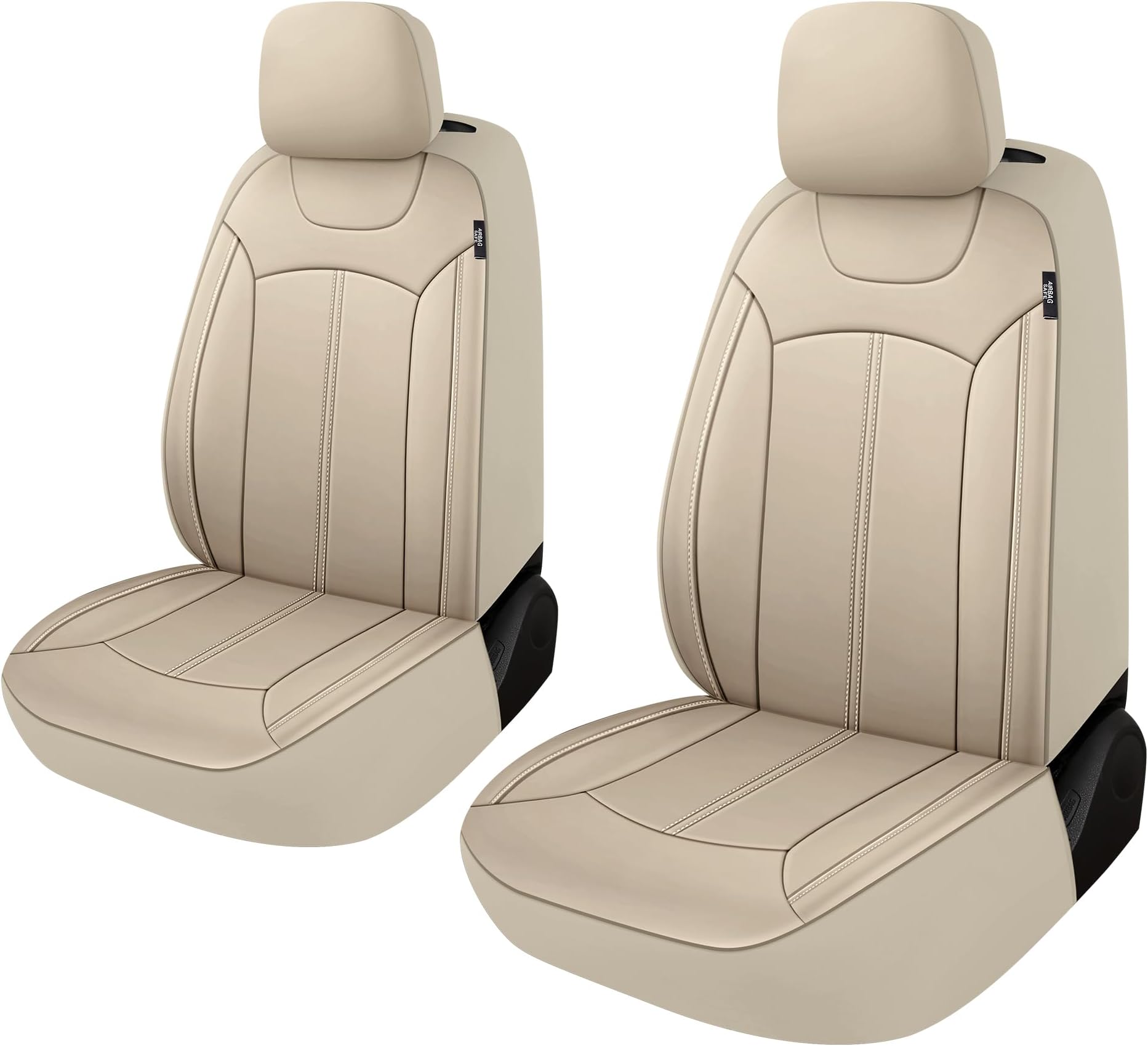 Pariiaotin Premium Leather Car Seat Covers Front Set, Waterproof Stain-Resistant Seat Covers for Cars, Universal Automotive Interior Covers for Sedan SUV Truck Pick-up Van, Beige