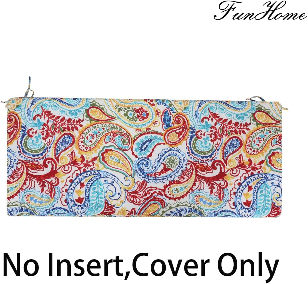 FUNHOME Outdoor Bench Cushion Cover 42 x18 x 3 inch,Water Resistant Cover with Zipper&Ties,Fade-Resistant Slipcover,Patio Porch Swing Cushion Cover Replacement Only,No Insert(Phoenix)