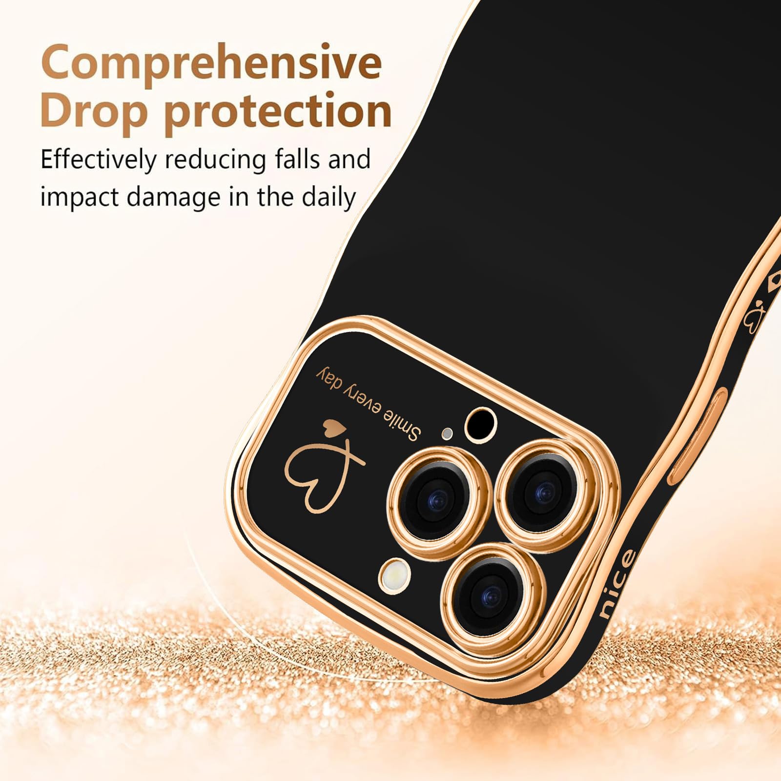 Custodia Con Cuori Neri Per IPhone 12 Pro – Morbida TPU Antiurto, Sottile E Antiscivolo Per Donne E Ragazze