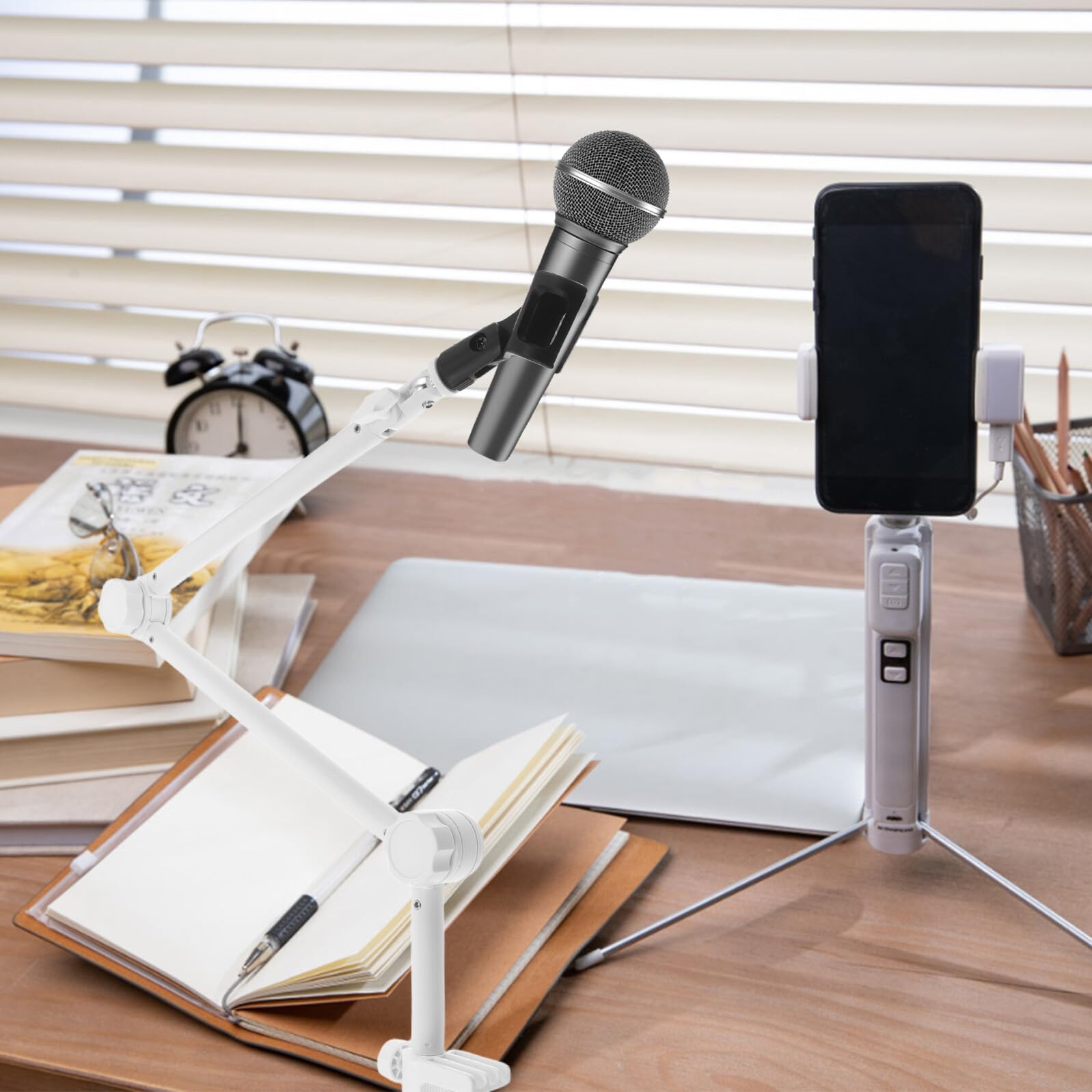 Braccio per Microfono da Scrivania Yz-38 Bianco, Supporto | Rotazione a 360°, Struttura Pieghevole, con Clip Microfono, per Podcast e Gaming