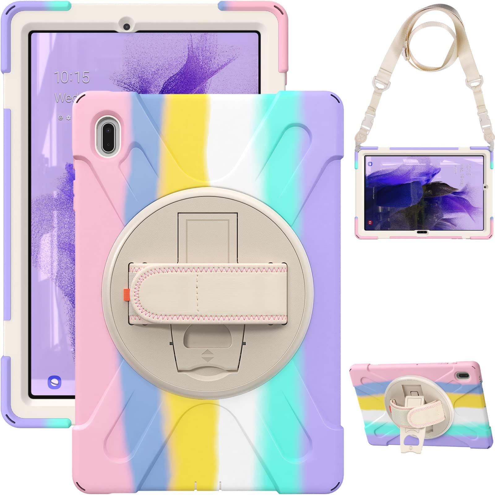 Goodern Compatible for Galaxy Tab S7 FE 12.4 Inch Case 2021 T730 T735 with Stylus Holder, Rugged Heavy Duty Shockproof Rotating Kickstand Protective Cover for Galaxy Tab S7 FE 12.4 2021-Color 11