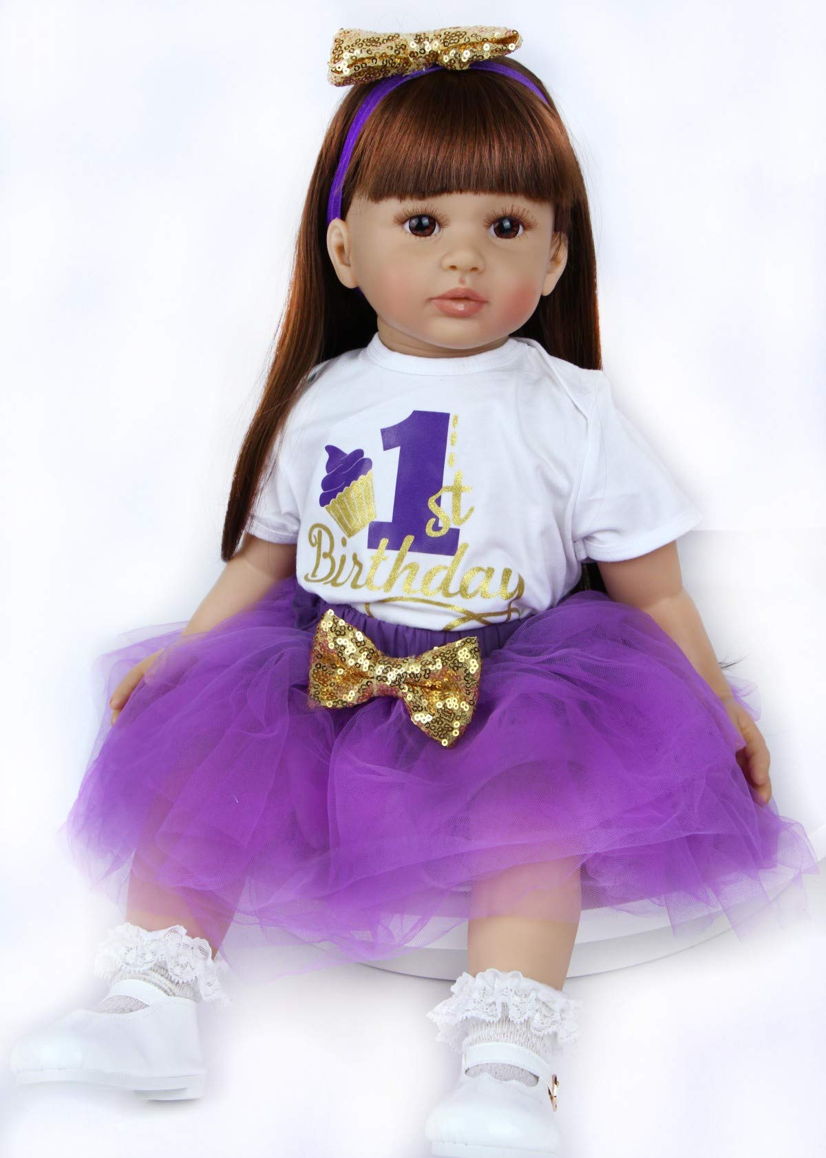 ZIYIUI 24 Zoll 60 cm Realistische Reborn Babypuppen Kleinkind Weiche Silikon Vinyl Reborn Baby Mädchen Dolls with Lange Haare Kind Geschenke Realistisch Handgemacht Spielzeug Geschenke