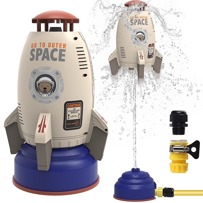喷泉火箭发射玩具儿童户外水上玩具喷水火箭夏季花园喷洒360度旋转适合3-12岁男女孩节日礼物