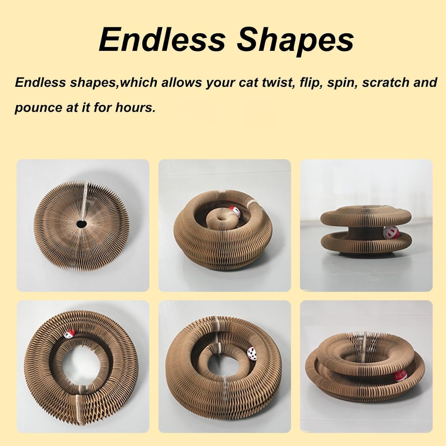 Kitty Kurlz Cat Toy,Magic Organ Cats Scratcher Board,Foldable Recyclable Accordion Toys with Ball for Cats Indoor(2pc)