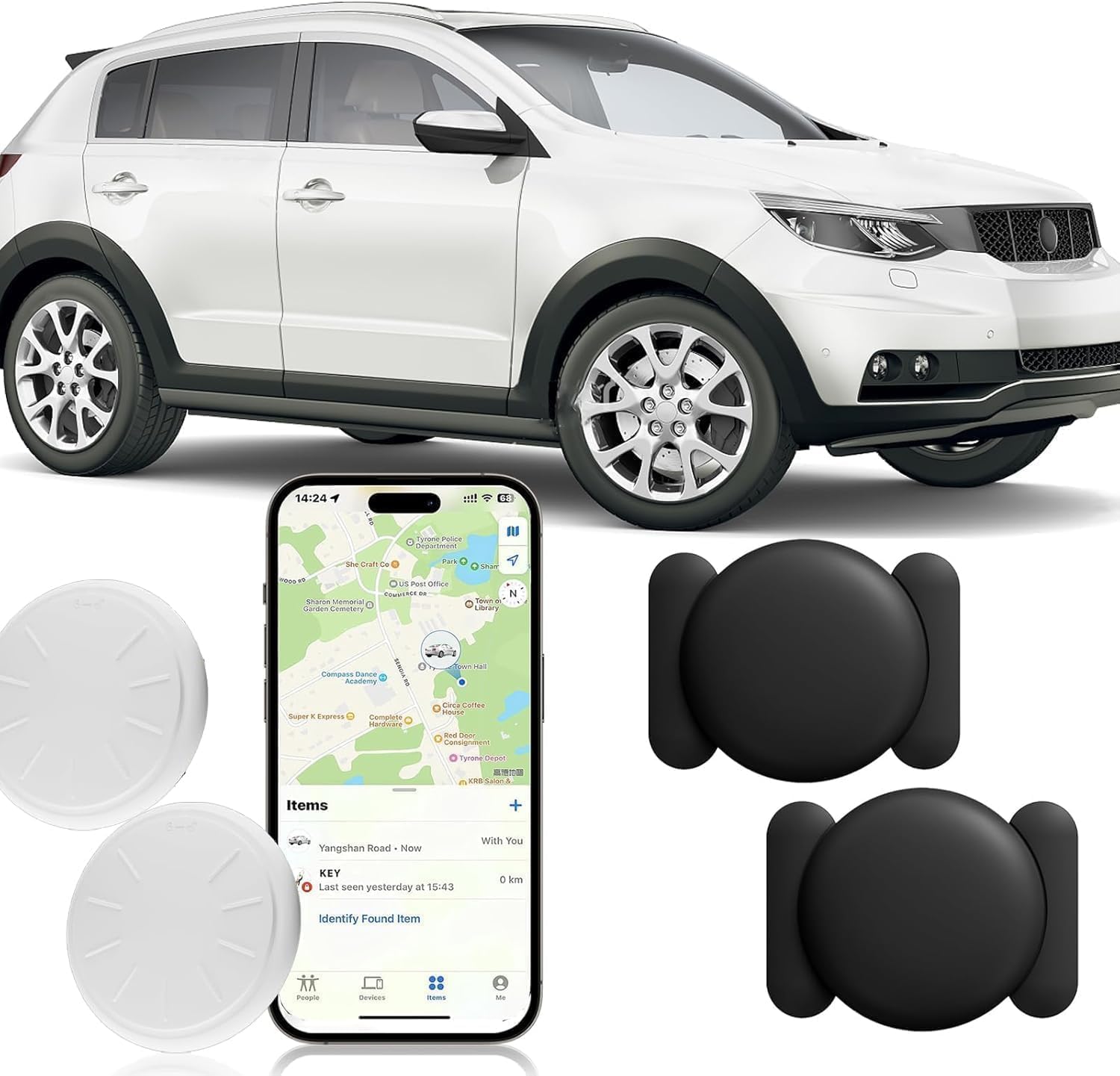 Tracker Device for Vehicles,GPS Car Tracker-No Monthly Fee Car Locator Works with Find My(iOS Only), Mini Hidden Car Tracker with Magnetic Case (Black,2PCS)