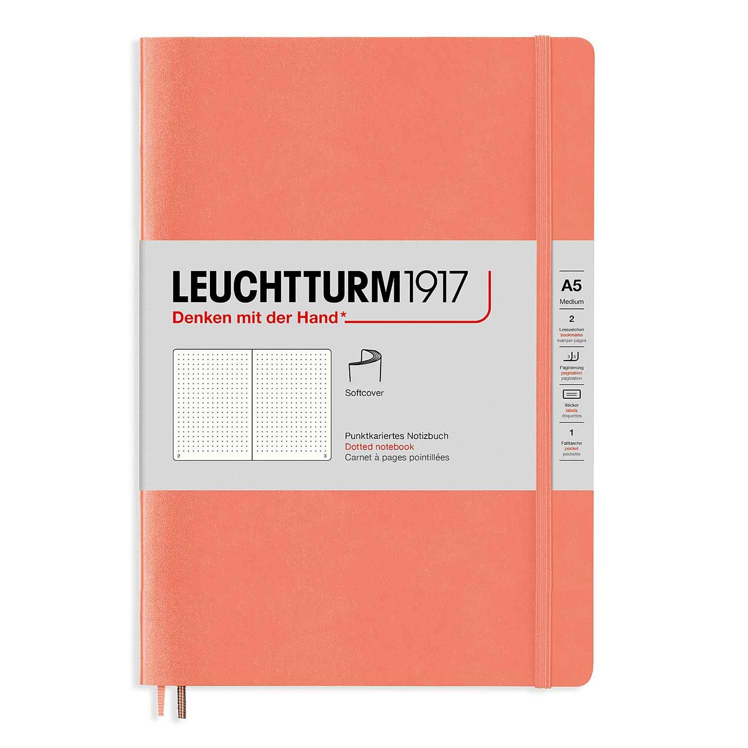 LEUCHTTURM1917 - Notebook Softcover Medium A5-123 Numbered Pages for Writing and Journaling (Dotted, Bellini)