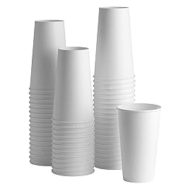 GUSTO Comfy Package [100 Count 20 oz. Disposable White Paper Cups, Hot Coffee Cups - Eco-Friendly Hot Cups