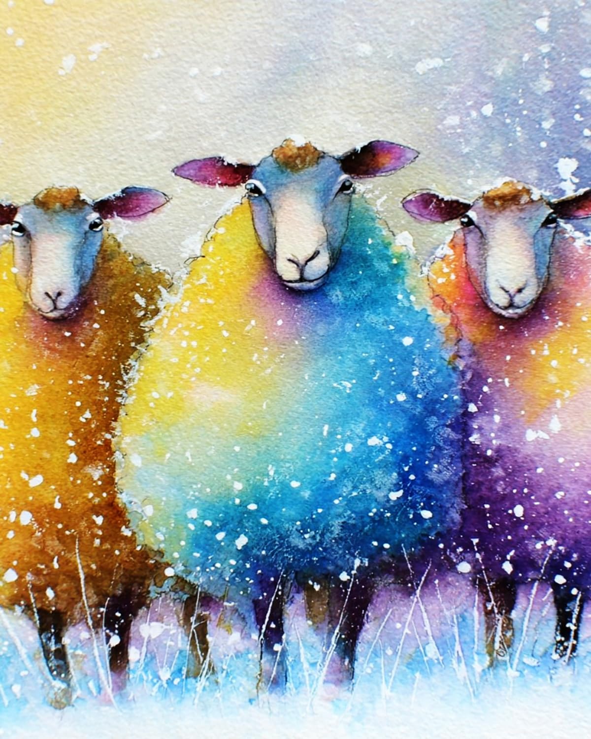 Liubaishi Multicolour Paint By Numbers For Adults, Snowflake Sheep Flock, 40X50 Cm Acrylic Canvas Painting Kit