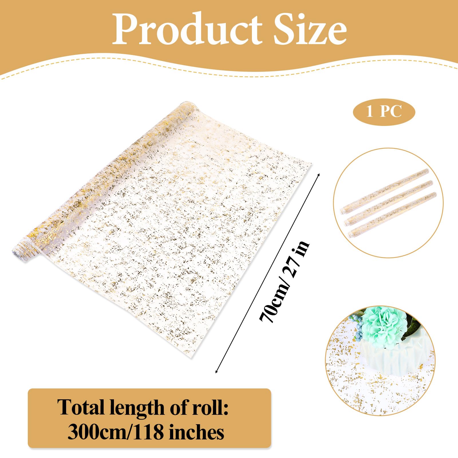 3 runner da tavola dorati, 71 cm x 3 m, in tulle e chiffon trasparente