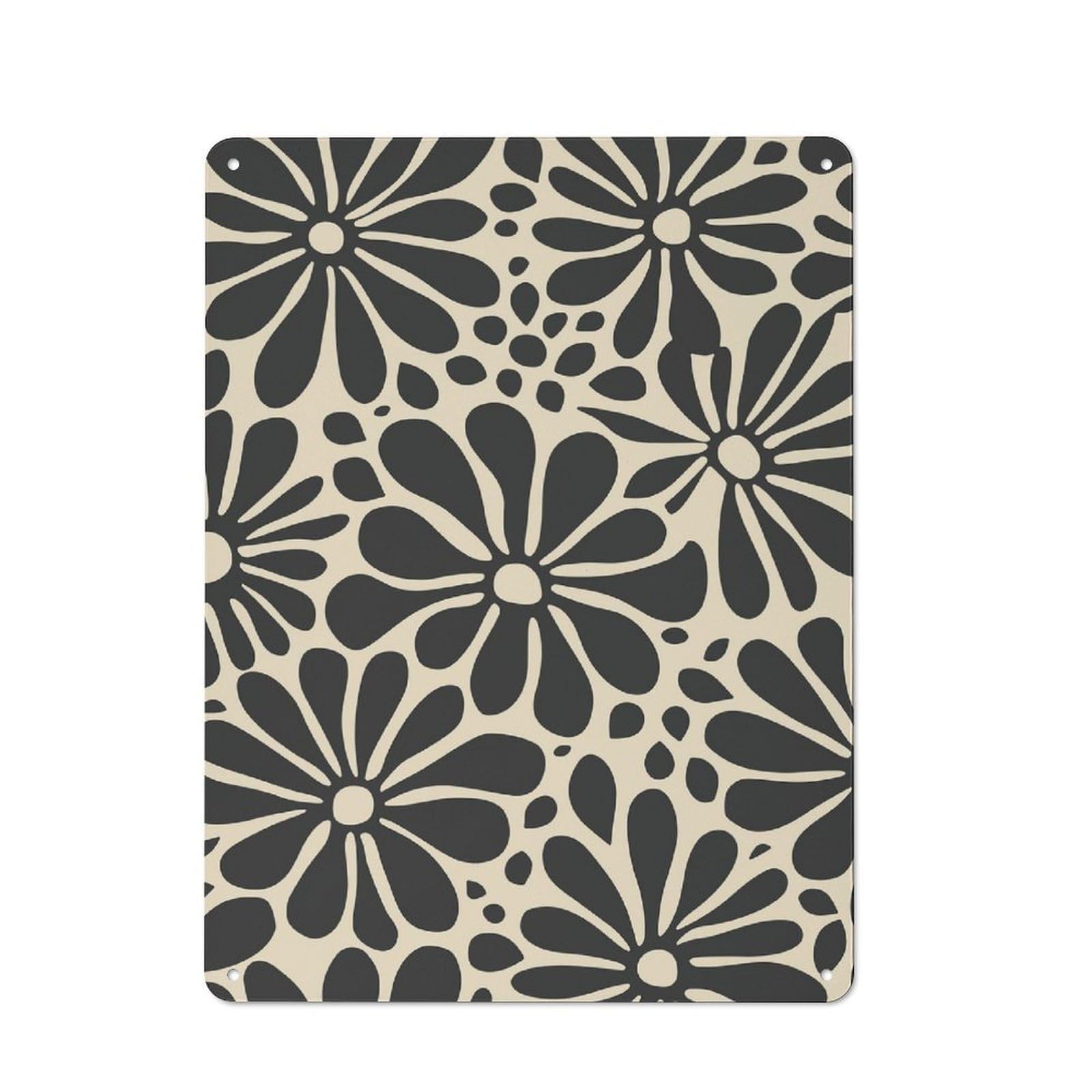 Junmoney Style-8 Black Daisies Floral Mid Century Character Metal Wall Decor 40X30cm, Vintage Metal Sign For Home, Shop, Pub Or Studio Wall