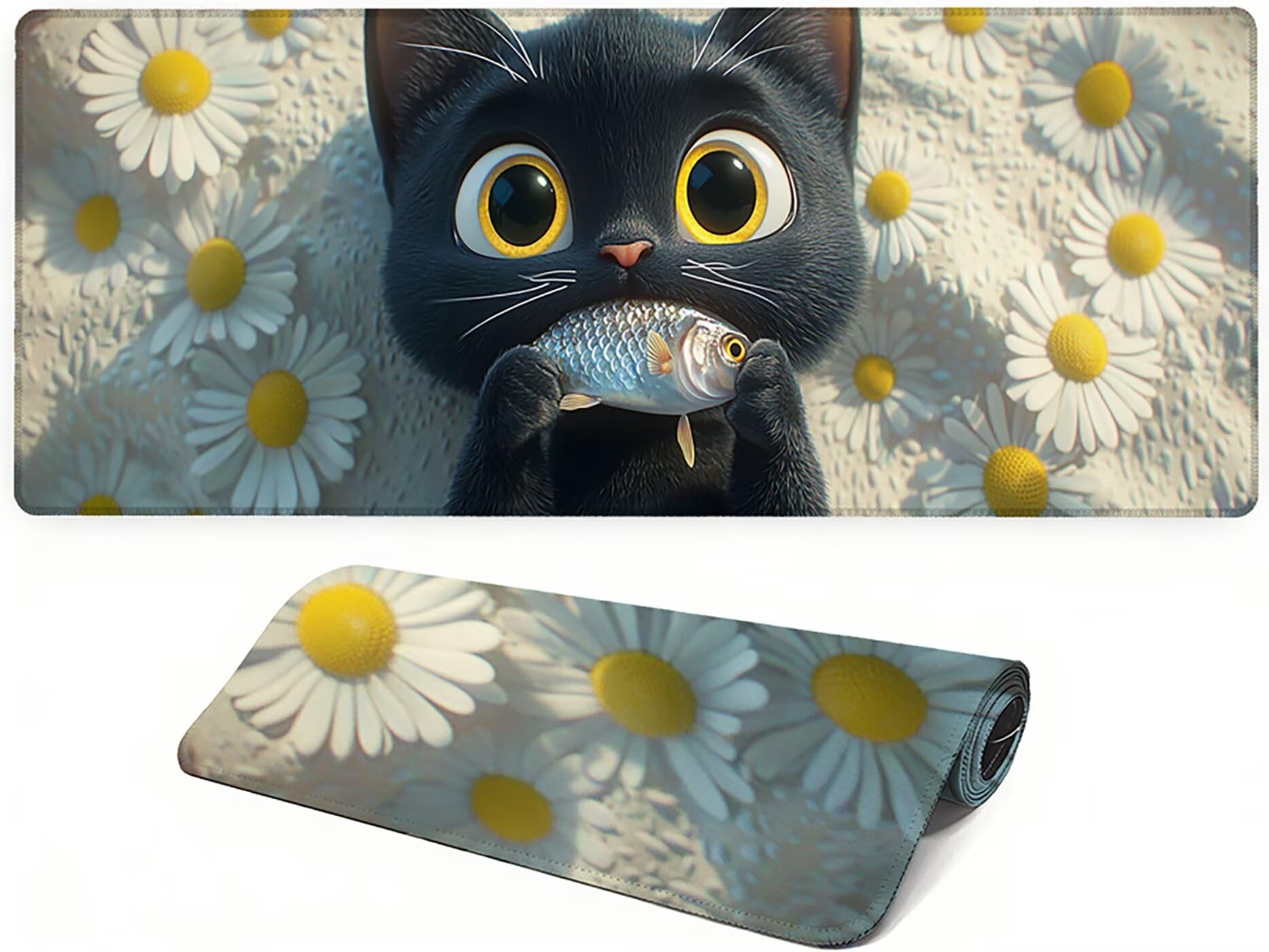 Lpfieonn Katze Großes Schreibtischunterlage, XXL Schreibtischunterlagen, Weiß XXL Wasserdicht Gaming Mousepad mit Vernähter Rand und Rutschfeste Gummibasis, für Laptop/Hause/Büro 120x60cm PF-3529