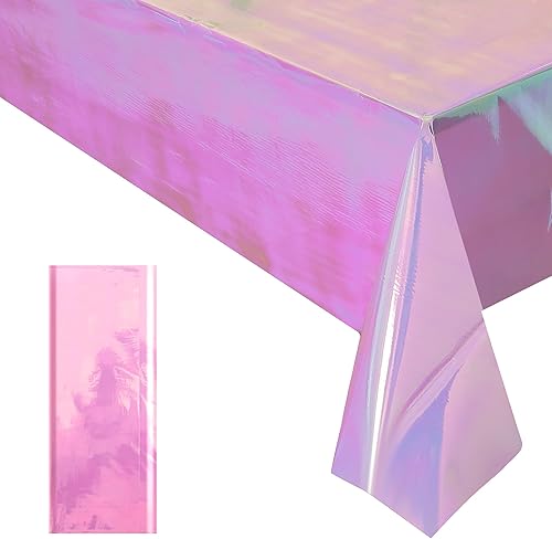 Miniatura 14 de 2 piezas de mantel de iridiscencia rosa - 40 x 108" (101,6 x 274 cm) Mantel desechable brillante de láser - Manteles de plástico con purpurina -