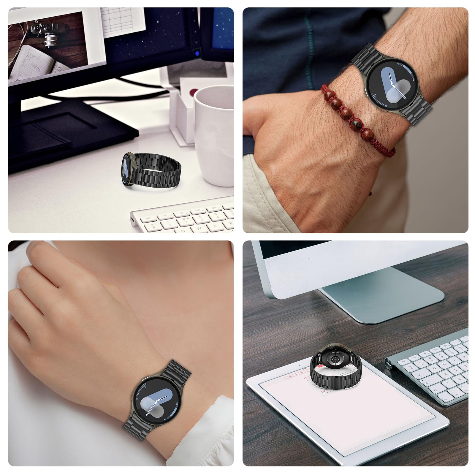 Correa de metal de liberación rápida con tres cuentas para reloj inteligente 7/6/5/4, unisex, correa reemplazable