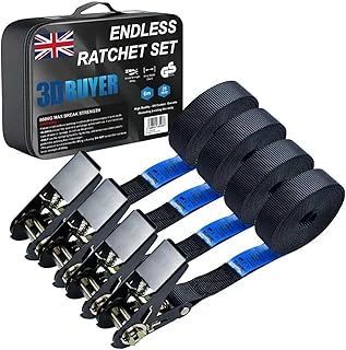 3DBUYER Ratchet Tie Down Straps 4x 6m Securing Straps 800kg Break Strength, Coated Metal Handles,Premium Quality, Endless Tie Down straps with a Carrying Case