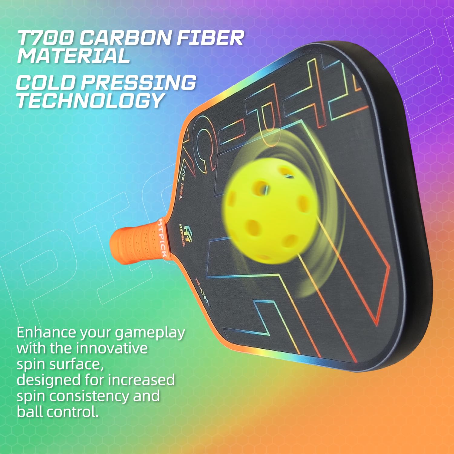 Racchette per pickleball, pagaia in fibra di carbonio T700 con nucleo a nido d'ape in polipropilene, spessore 16 mm, migliore assorbimento degli urti per la massima rotazione e consistenza