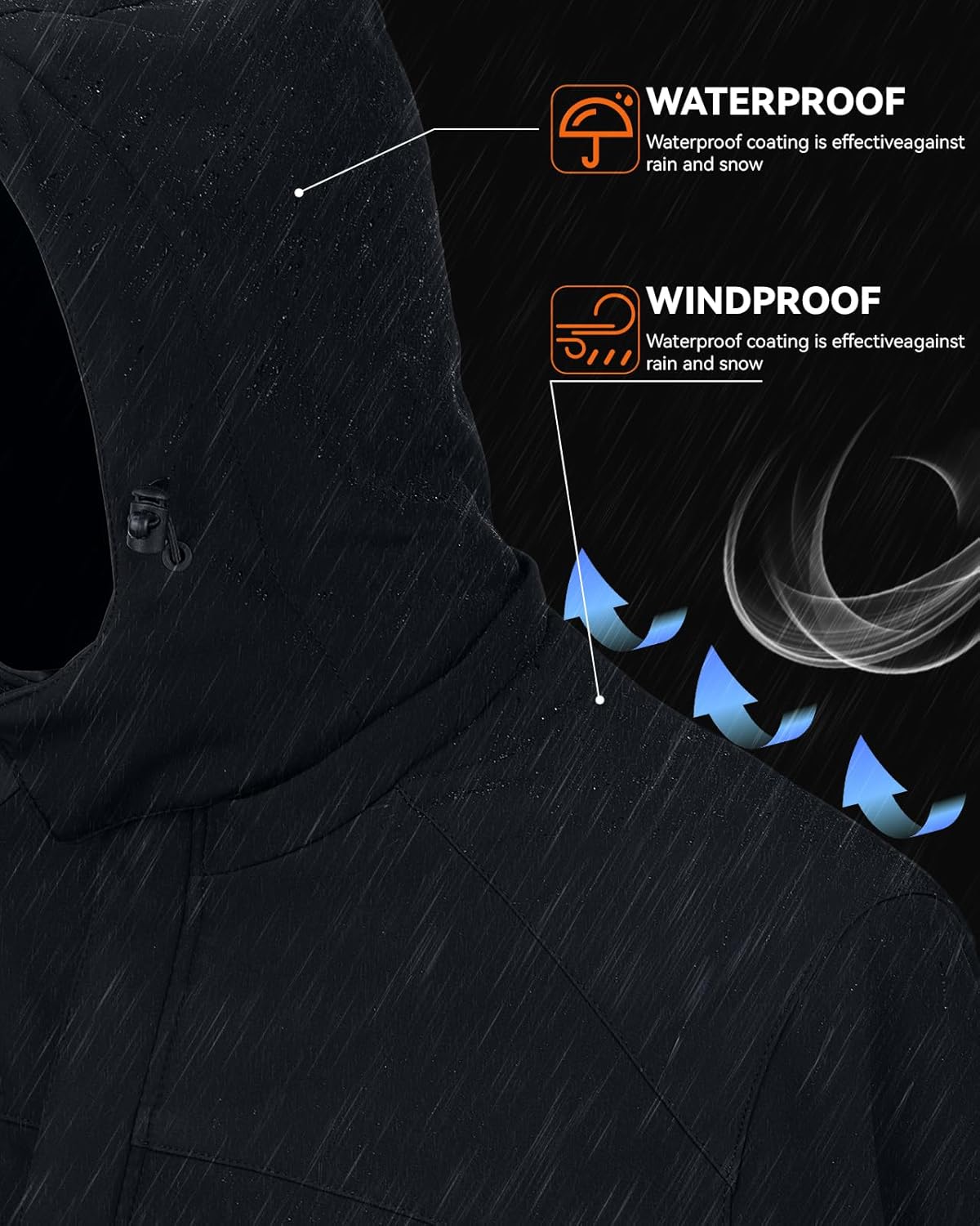 Heated Jacket for Men with Rechargeable Pack, Winter Windproof Electric Heating Coat Jackets with Detachable Hood - Image 7