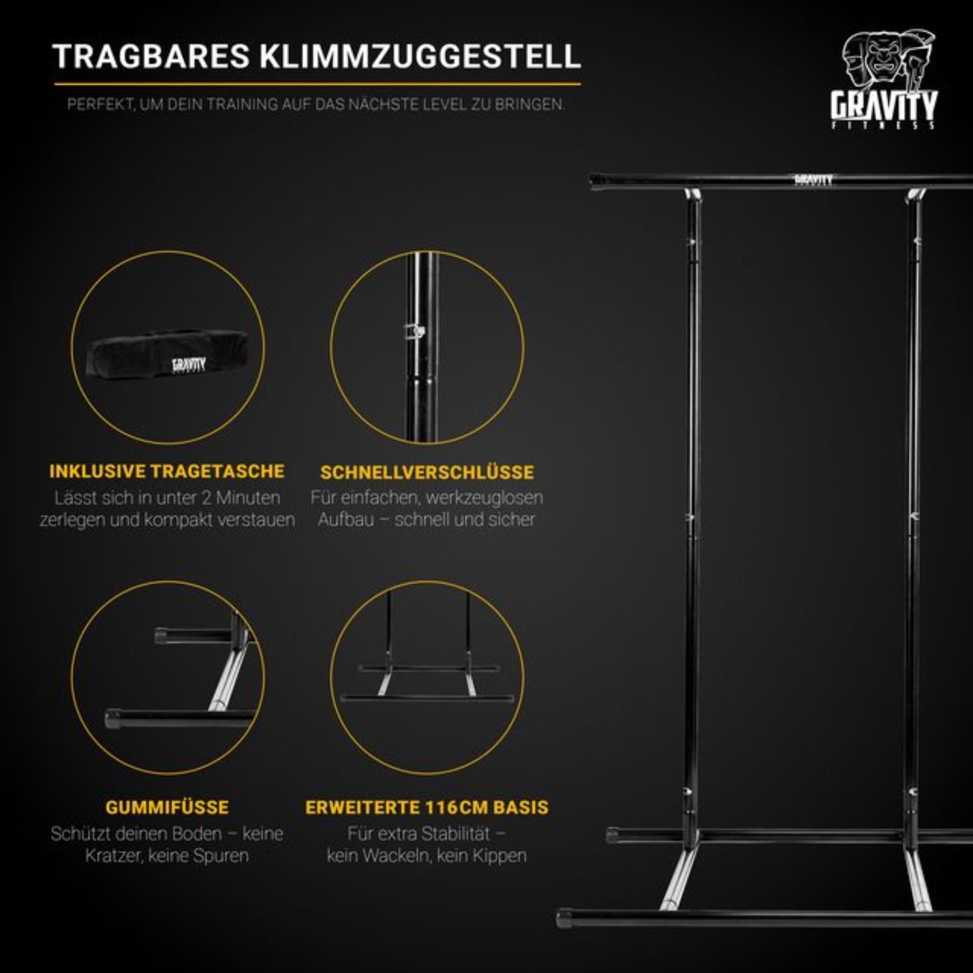 Gravity Fitness Klimmzugstange - Tragbares Klimmzuggestell Home Gym Equipment Calisthenics & Körpergewichtstraining - Verstellbares Klimmzuggestell & Dip-Station