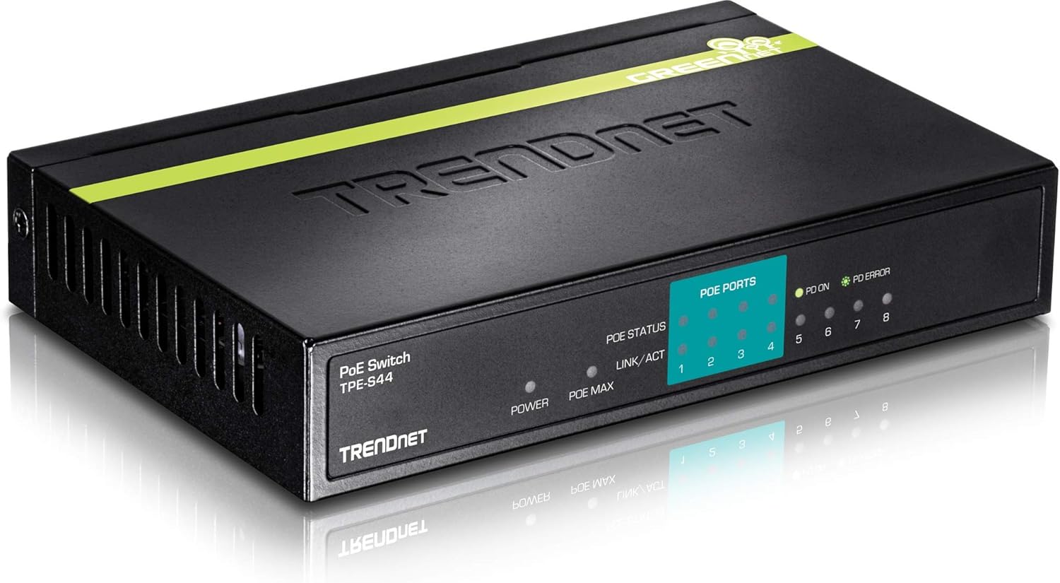 TRENDnet 8-Port 10/100Mbps PoE Switch, 4 x 10/100, 4 x 10/100 PoE, 802.3af, 30 W PoE Budget TPE-S44 (Certified Refurbished)