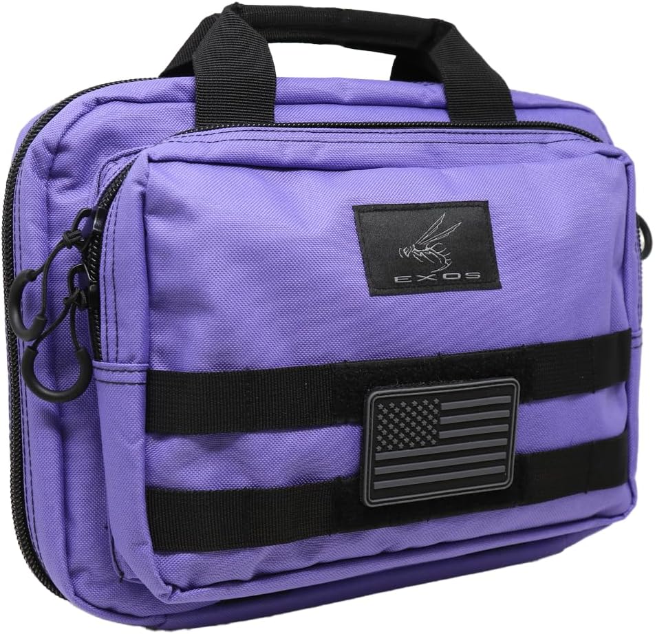 Exos Double Pistol Case - Tactical Double Soft Pistol Gun Bag - Handgun Carrying Case with Compartments - Hand Gun Storage Bag with MOLLE Webbing and Padded Interior