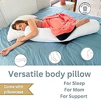 Vista 3 de 8” x 48” Round Body Pillow - Adjustable Bolster Pillow for Bed with Removable Cover - Body roll Pillow Maternity Pillow - White