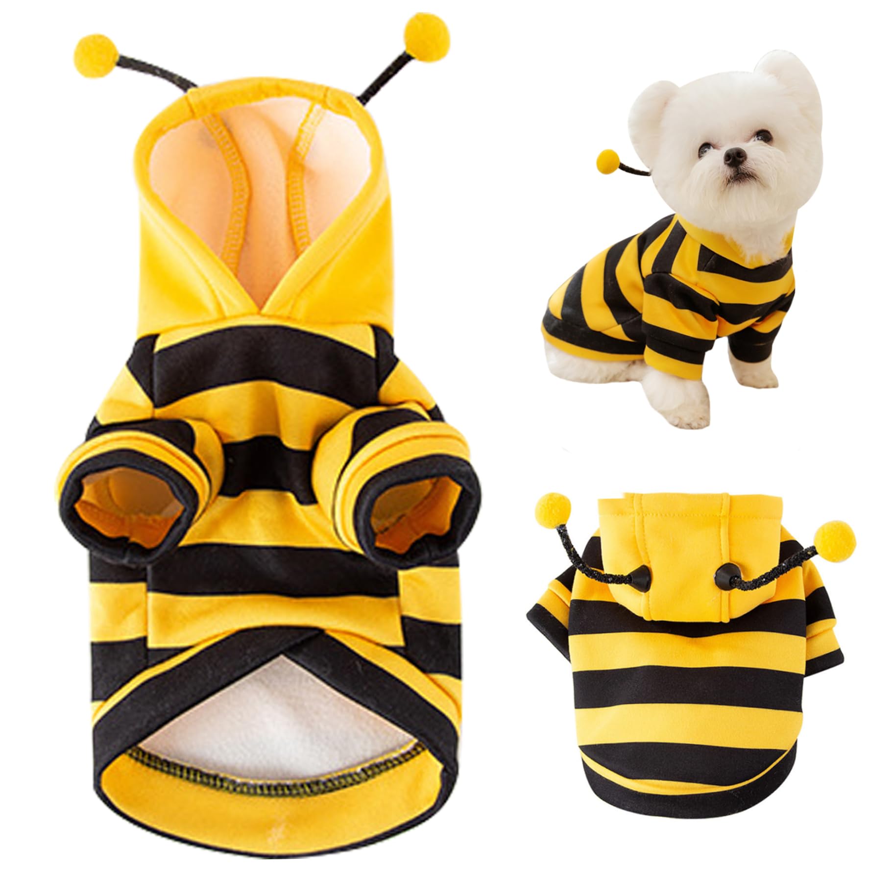 Halloween Bee Dog Costume Pet Bumblebee Dress Costume, Bee Dog Costume With D Ring Size Xxl Soft Dog Hoodie Winter Outfit Keep Pets Warm For Small Dog Cosplay, Christmas