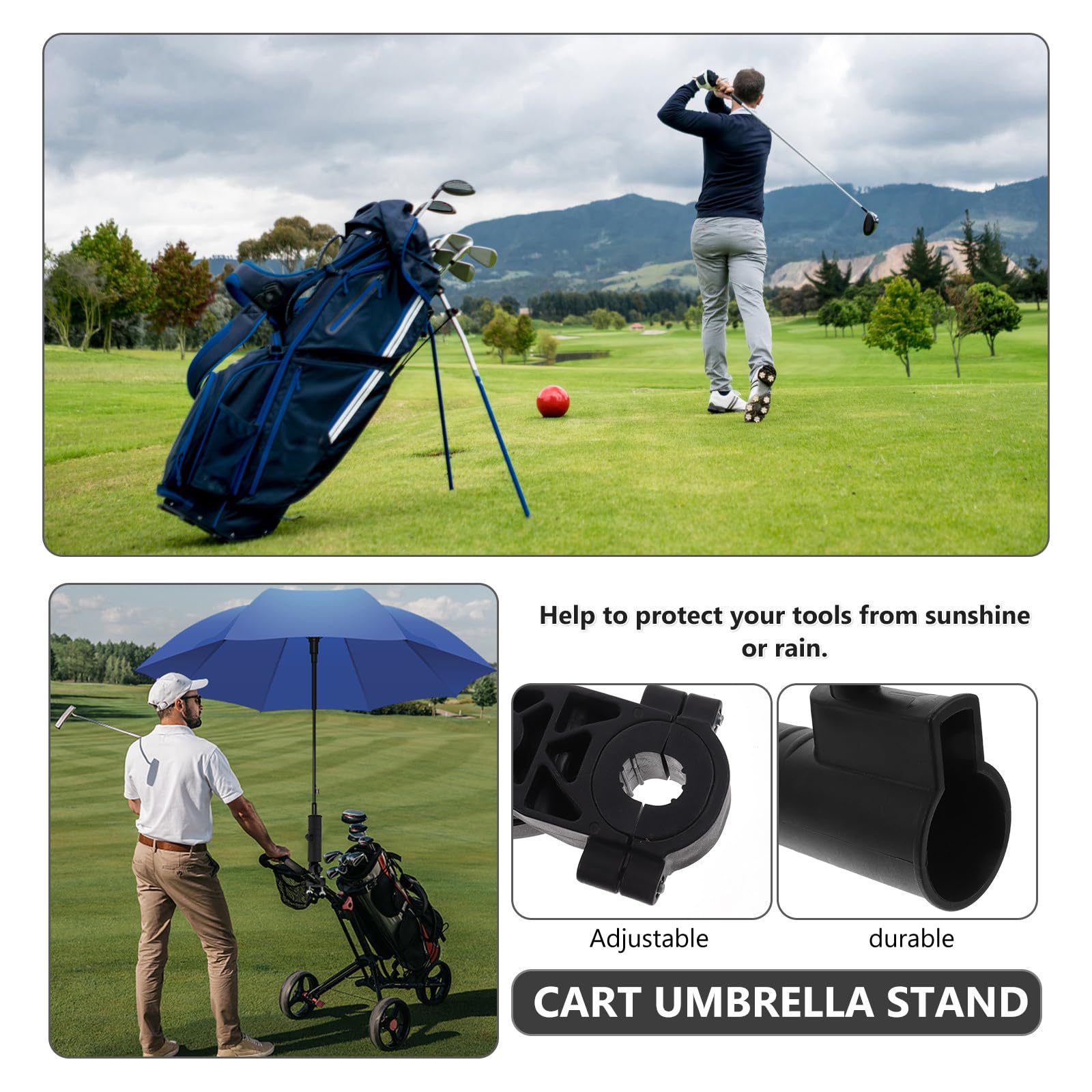 MAGICLULU Soporte para Paraguas de Carrito de Golf, Clip Práctico Compatible Paraguas de Mango Redondo, Accesorio Resistente para Carritos de Ñiño y Sillas de Ruedas, Adecuado para Deportes