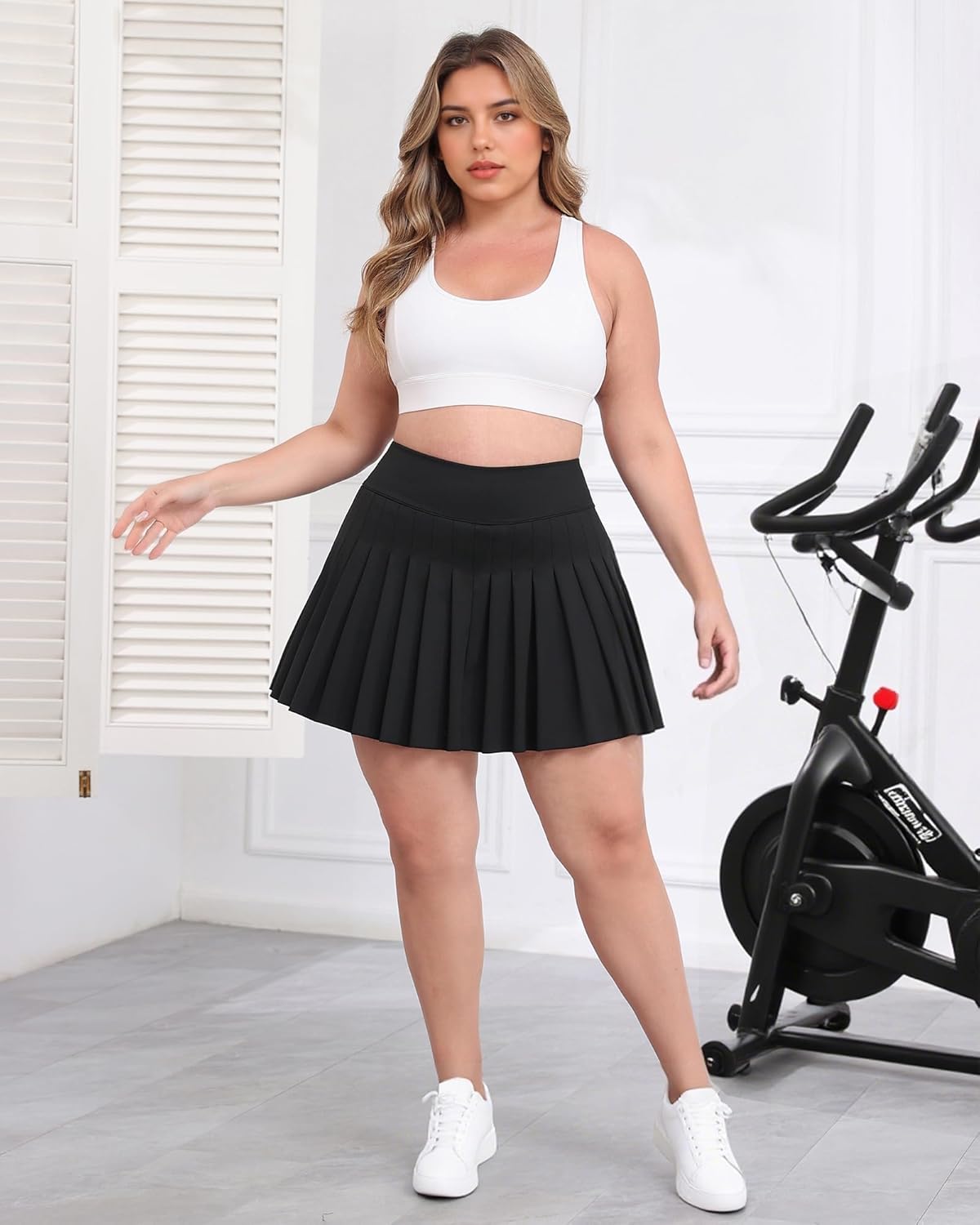 LOUSGUTA Women's Plus Size Pleated Tennis Skirt with Shorts Stretchy High Waisted A Line Athletic Golf Skorts for Women - Image 5