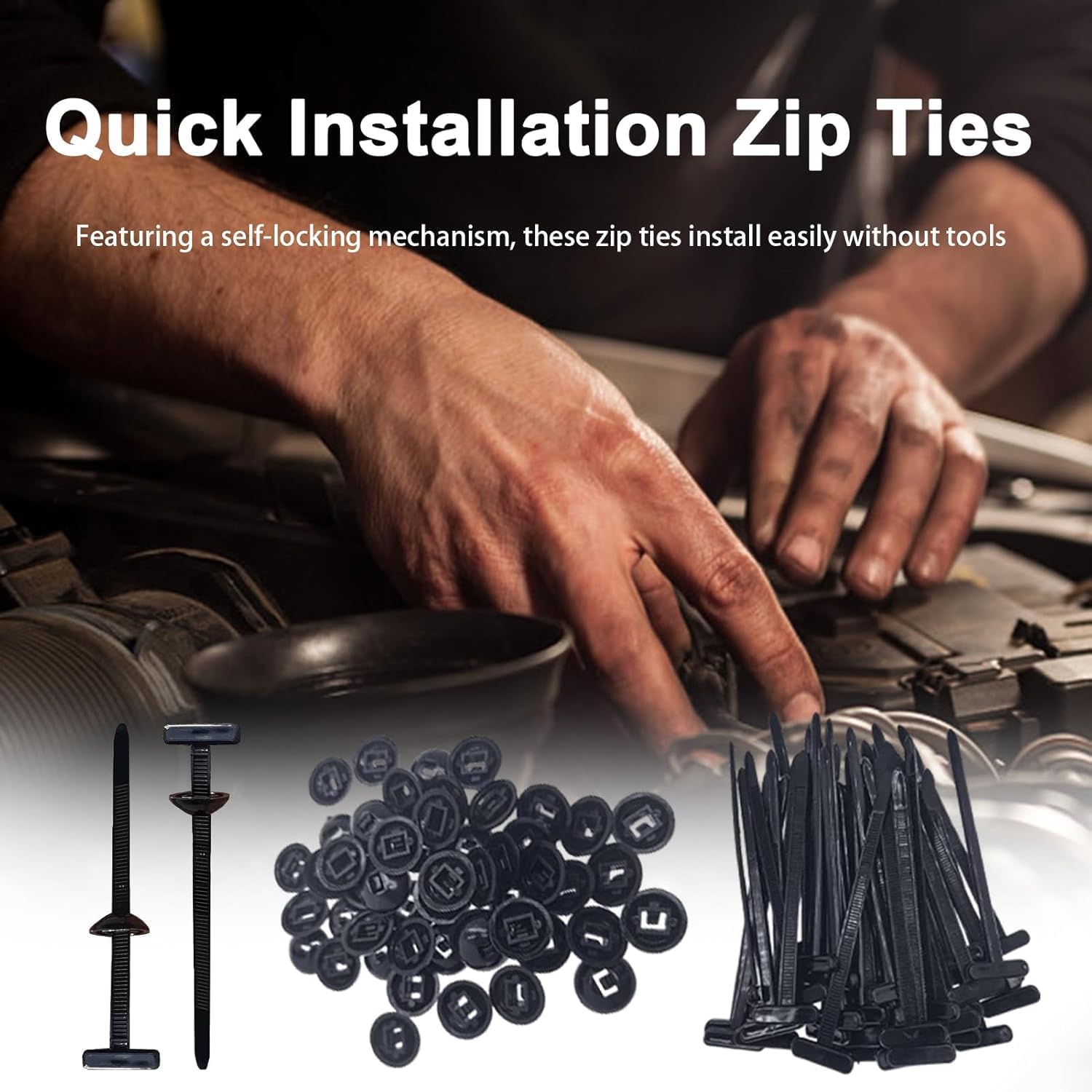 100 PCS Nylon Universal Cable Tie Buckle with Pin & Button Design - Heavy Duty Self-Locking Zip Ties Holder, UV Resistant Plastic Fasteners for Car Body, Tool Organization, and Daily Fixing (100)