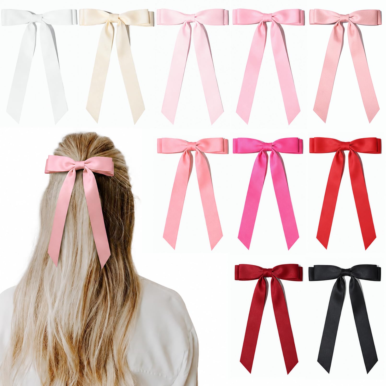Silky Satin Hair Bows - Cute Hair Clips for Girls & Women -10