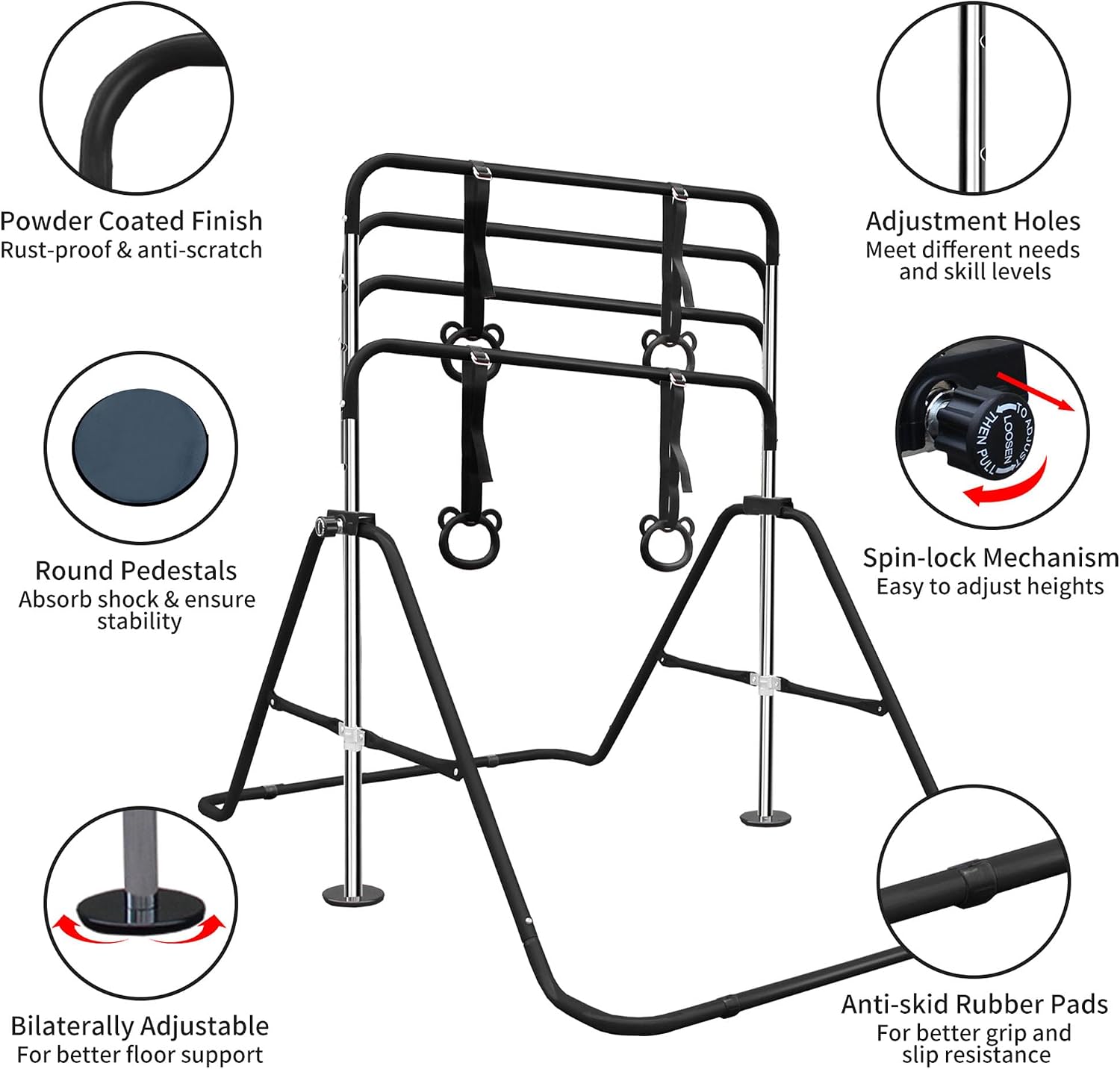 Anwick Gymnastics Bar for Kids - Height Adjustable Horizontal Monkey Bars with Rings, Folding Training Equipment for Indoor Outdoor Home Gym, Kids Exercise Pull Up Bar
