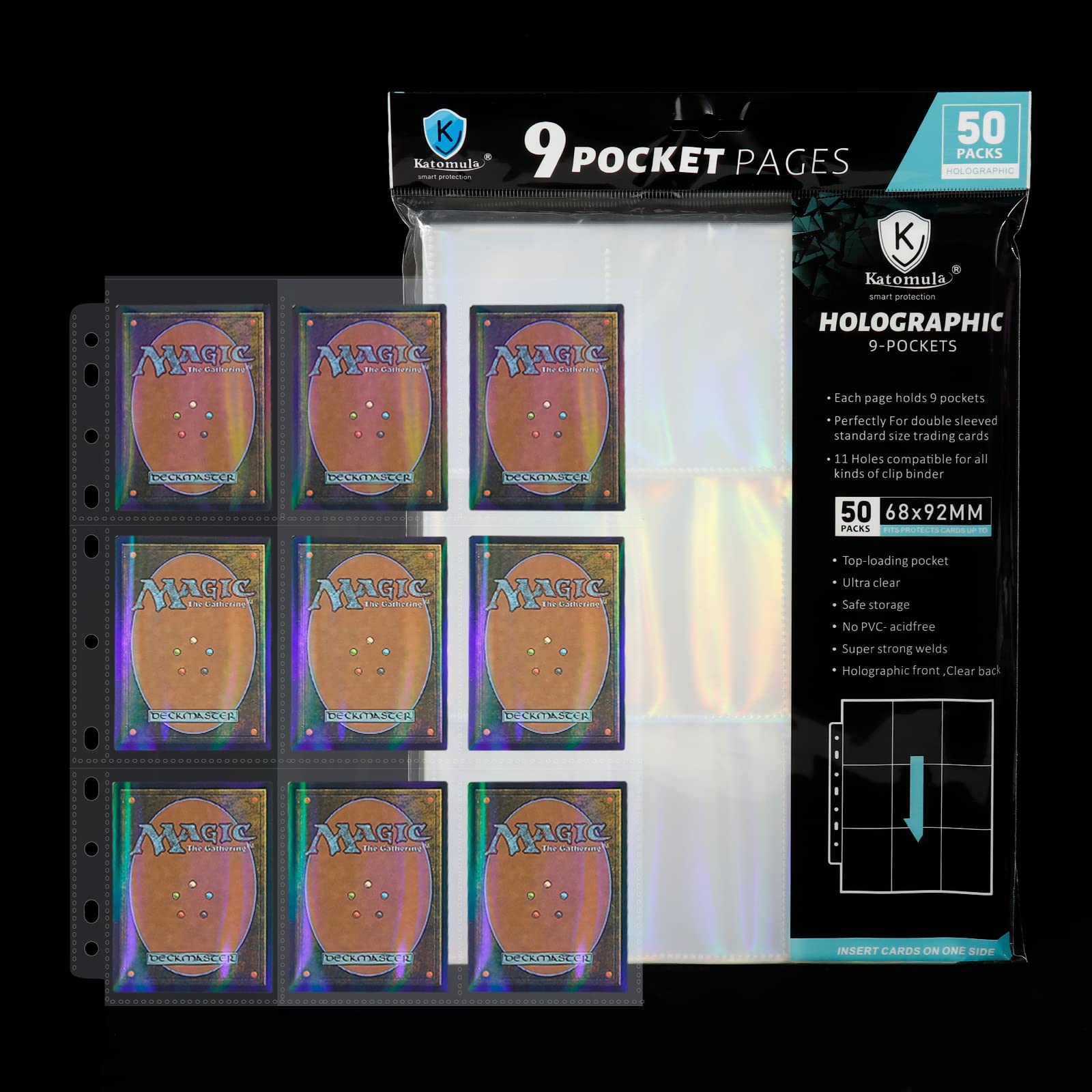 50 Packs Kpop Photocard Sleeves Holographic Rainbow Effect, 9
