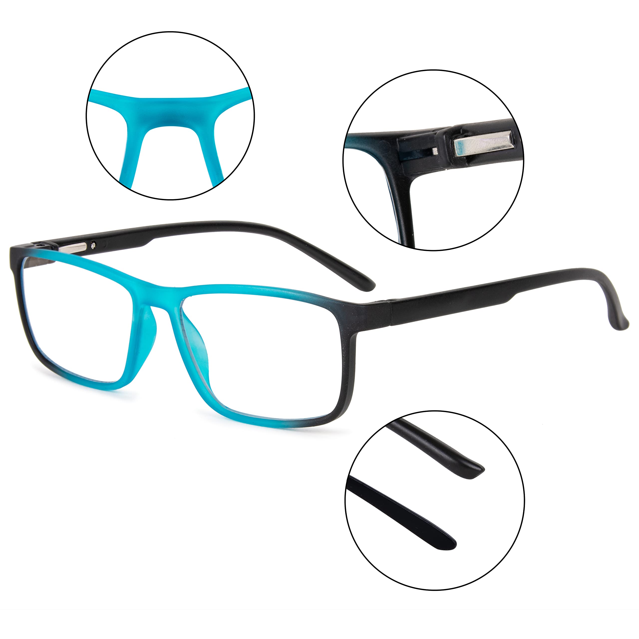 Aferlite® Gold Series Zero Power Unisex Rectangular Computer Glasses Blue Ray Cut Technology For Eye Protection Clear Vision (53 mm Medium) (Multicolor E) 1