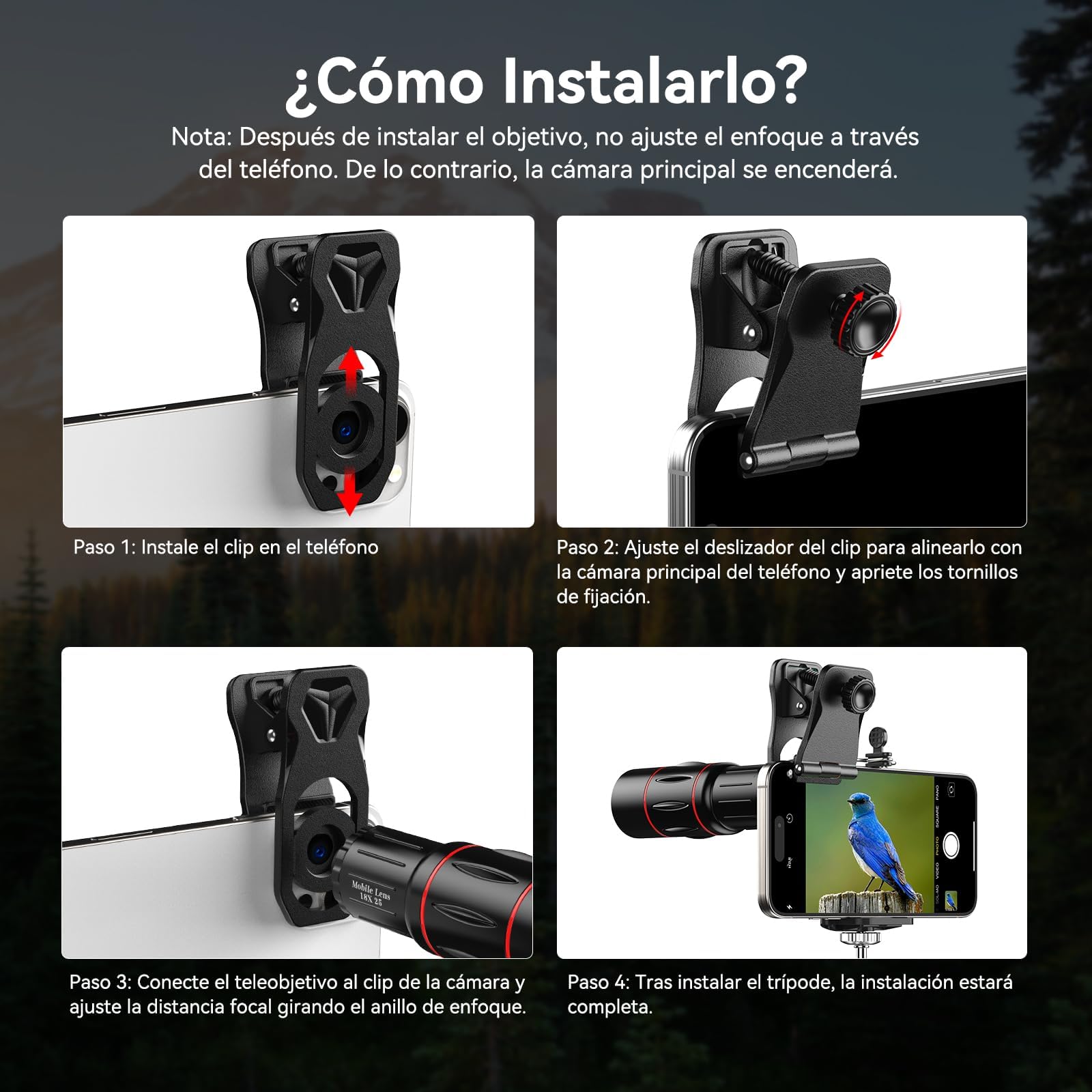 Evil Eye Teleobjetivo 18X, Prisma BAK4, Revestimiento FMC, Modo Dual con Trípode, Compatible con iPhone 12-17 Series & Android, Ideal para Viaje, Observación De Vida Silvestre & Evento Deportivo