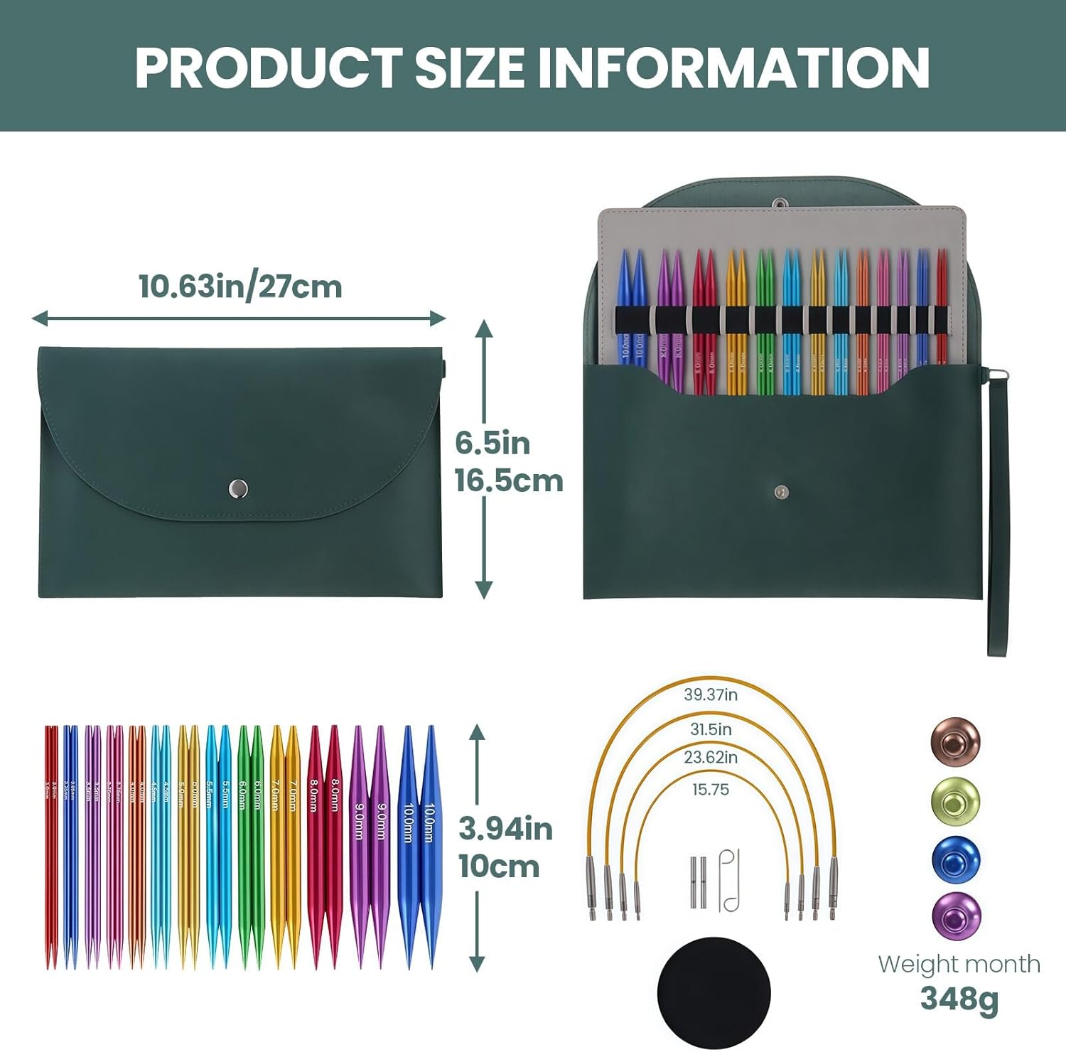 Astrumify 3.94-Inch(10cm) Interchangeable Circular Knitting Needles Set 13 Pairs(3mm-10mm) of Premium Aluminum Needles & Accessories