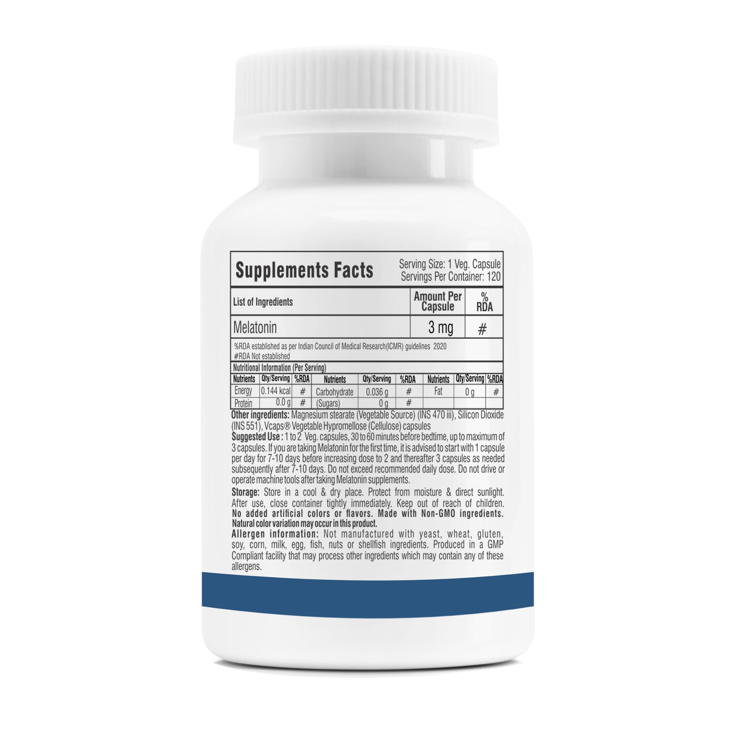 Trexgenics Melatonin 3 mg USP grade Night Time Sleep, Circadian rhythm, jet lag, cortisol balance Support(120 Veg.Capsules) (Melatonin 3 mg (120)) — Amazon image 2
