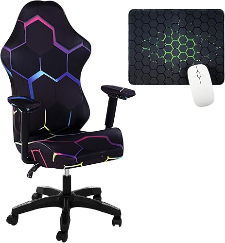 Moukeren Juego de fundas impresas para sillas de juegos con alfombrilla de mouse y funda para reposabrazos, elástica, lavable a máquina, funda de