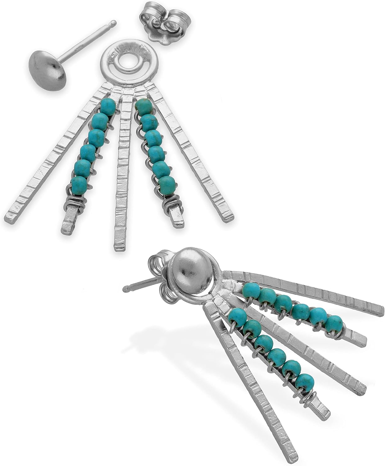 Large Statement Ear Jacket Earrings with Turquoise Howlite, 2-in-1 Front-Back Look, Lightweight and Hypoallergenic - Handmade by Emmanuela