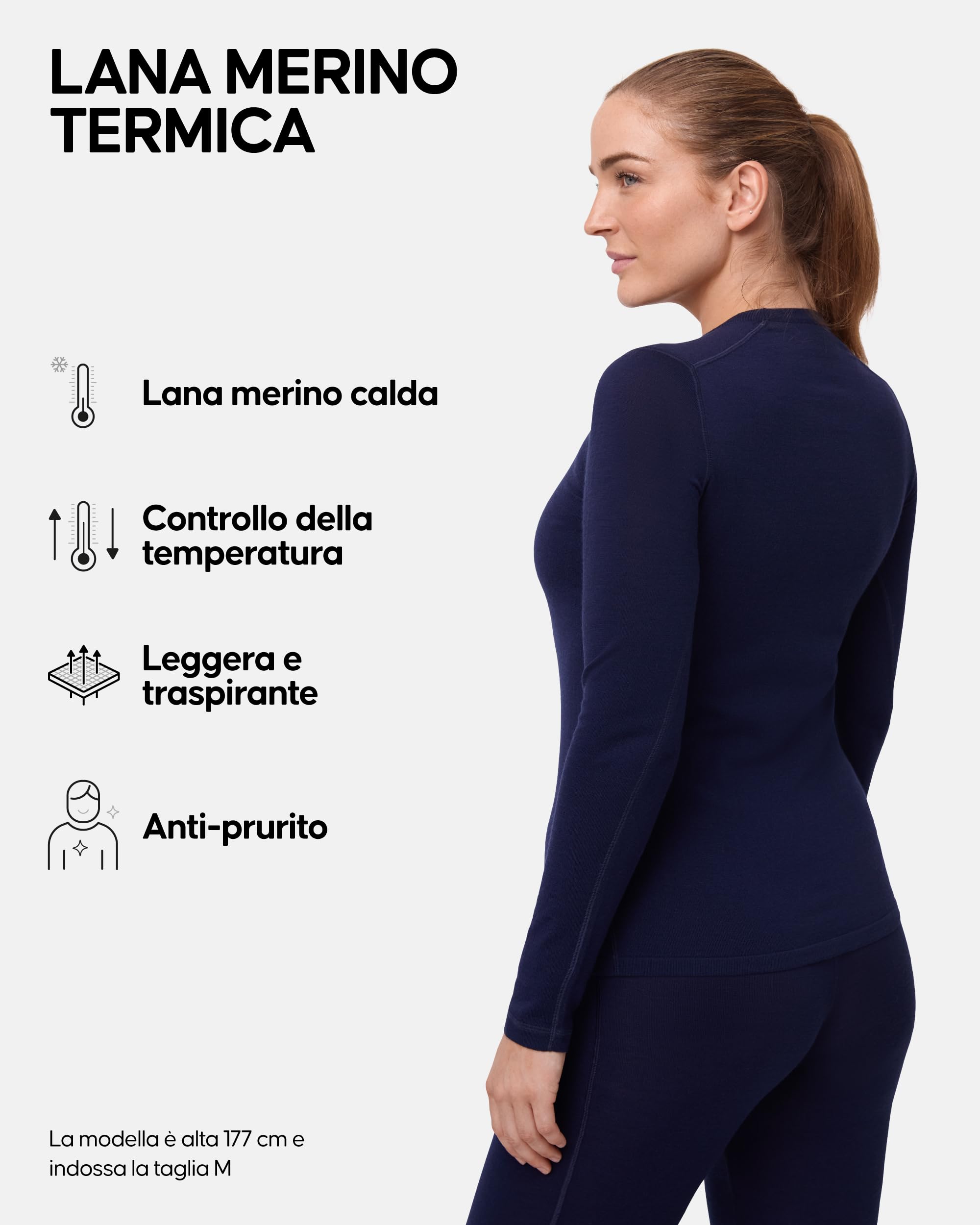 DANISH ENDURANCE Maglia Termica Donna in Lana Merino, Manica Lunga, per Sci, Trekking, Escursionismo