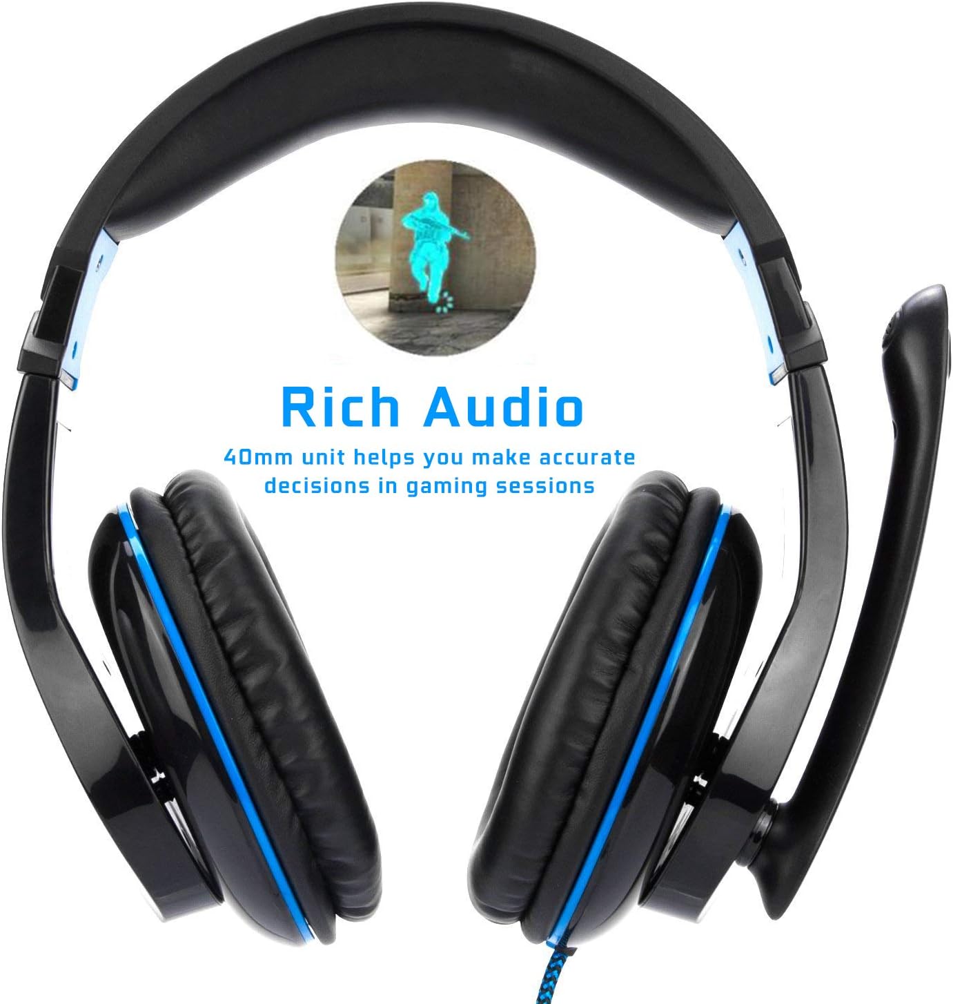 LETTON Xbox One Gaming Headset Stereo Over Ear Gaming Headset with Mic Noise Cancelling Volume Control for Xbox One/PC/Mac/PS4/Nintendo/Phone (Black&Blue)