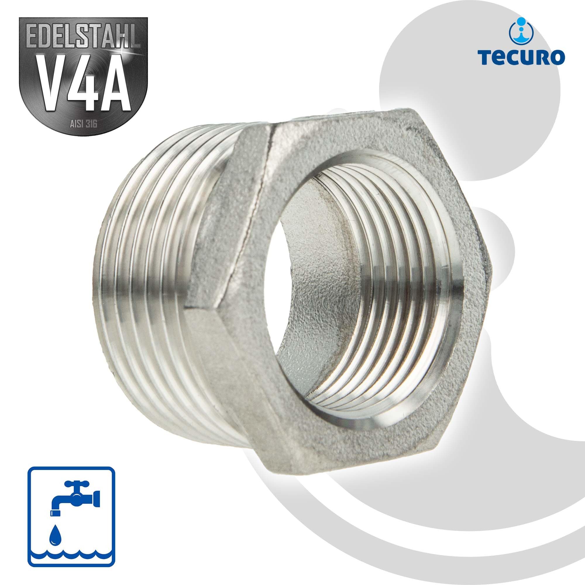 tecuro Reducer Stainless Steel V4A (AISI 316), AG x IG 2 x 3/4