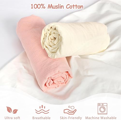 Miniatura 2 de Juego de 2 sábanas de muselina para cuna para niña y niño, transpirables y cómodas, sábana de cuna neutra para bebé, colchón ajustable para cuna y