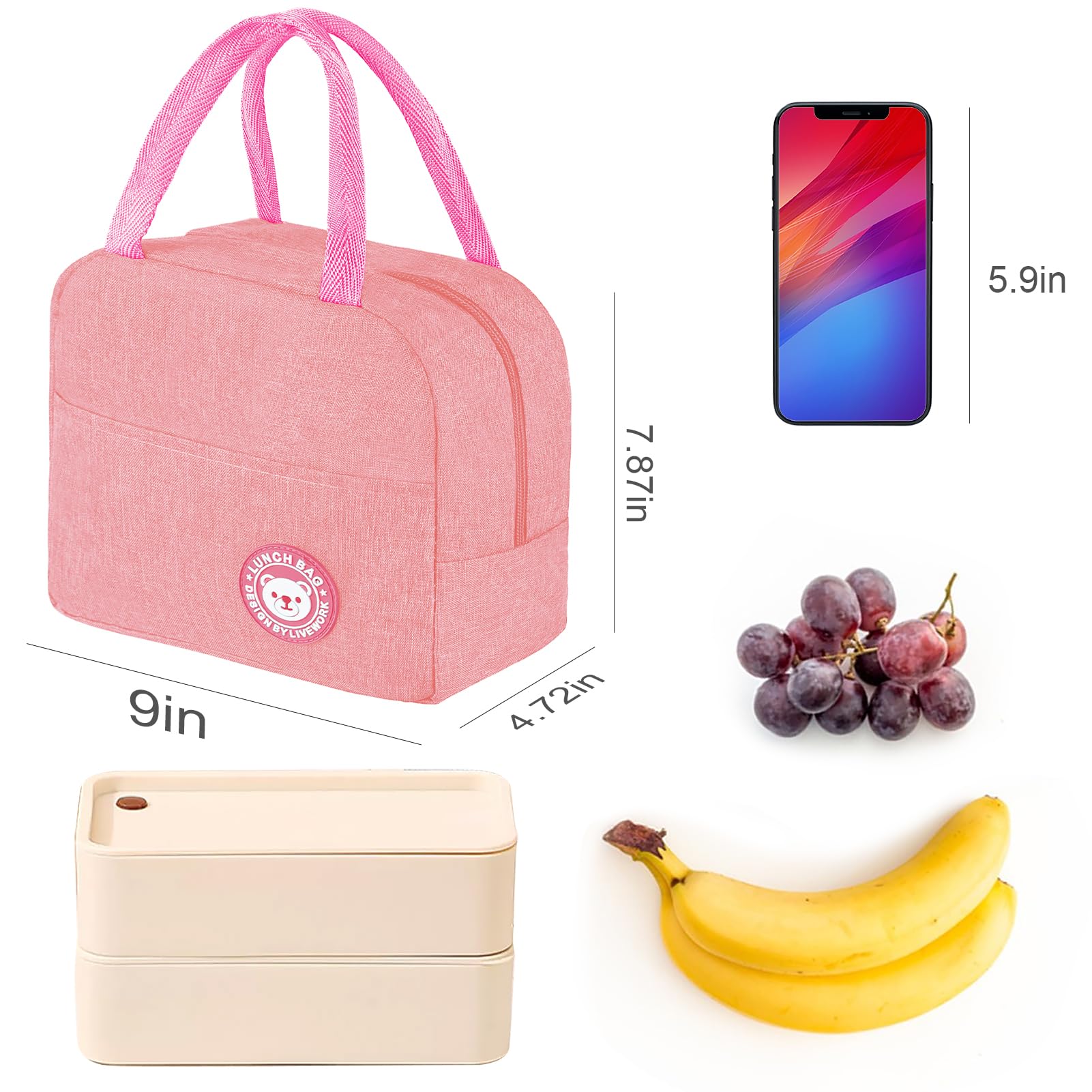 Jewan Piccola Borsa Termica 6L Frigo Porta Pranzo, Borsa per Ufficio, per Escursionismo, Picnic All'aperto, Barbecue (Rosa)