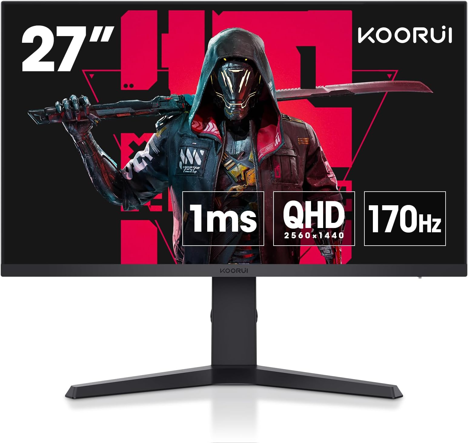 KOORUIMonitor, 27" QHD IPS Gaming Monitor, 170Hz, 1ms, HDR400, Compatibility G-Sync and FreeSync, Tilt Pivot Swivel Vertical Height Adjustable，2 HDMI 2.0 & 1 DisplayPor 1.4, 27E3Q
