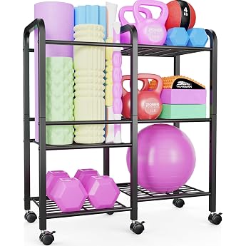 Dumbbell Stand with Wheels 3-Tier Metal Fitness Rack for Dumbbells Kettlebells & Yoga Mats Dumbbell Holder for Fitness Equipment Home Gym Storage Black