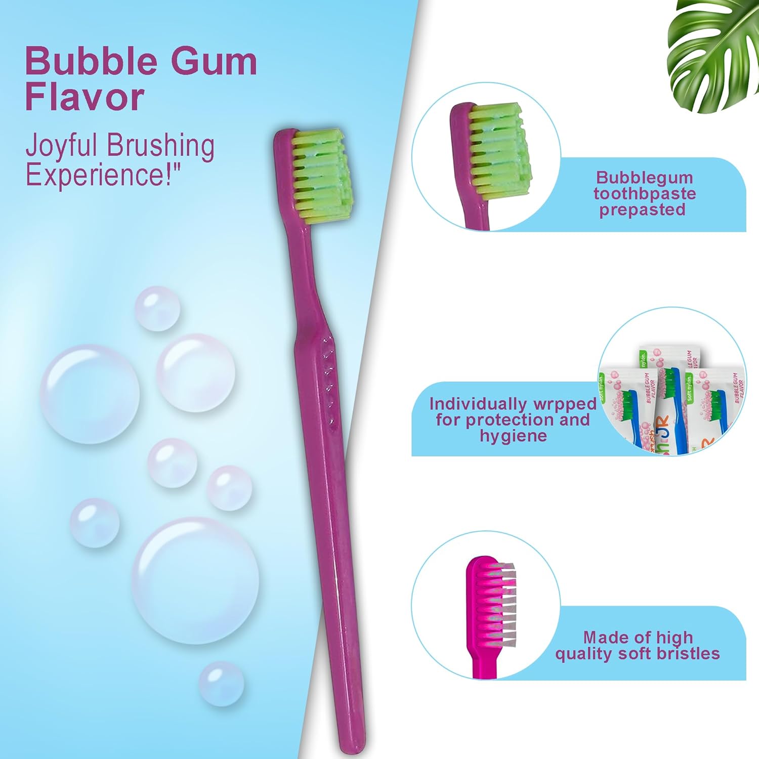 READYBRUSH JR 30 Reusable Prepasted Kids Toothbrushes with Bubblegum Flavor Toothpaste in the bristles- Bulk Toothbrushes Individually Wrapped - Travel Toothbrush for School, Camp, etc Made in the USA