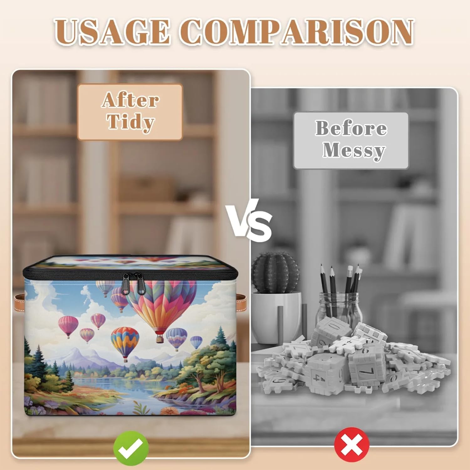 Forest Hot Air Balloon 2 Pack Storage Bins with Zipper Lid Fabric Storage Boxes Home Cubes Baskets Clothes Organizer Contain