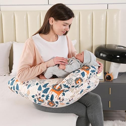 Miniatura 5 de BATTOP Almohada de lactancia para lactancia materna con funda extraíble, almohada de alimentación para más apoyo para mamá y bebé, almohada de